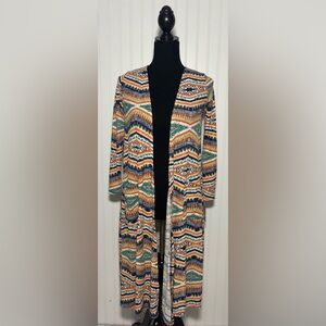 LuLaRoe Sarah Duster Long Sweater Aztec Western Earthy Womens Size XS Pockets